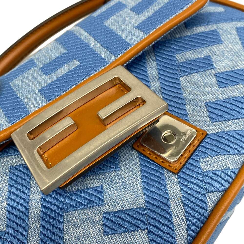 Fendi Baguette Mini Handbag 8BS017-AP4N Light Blue Brown Jacquard Leather - Picture 12 of 15
